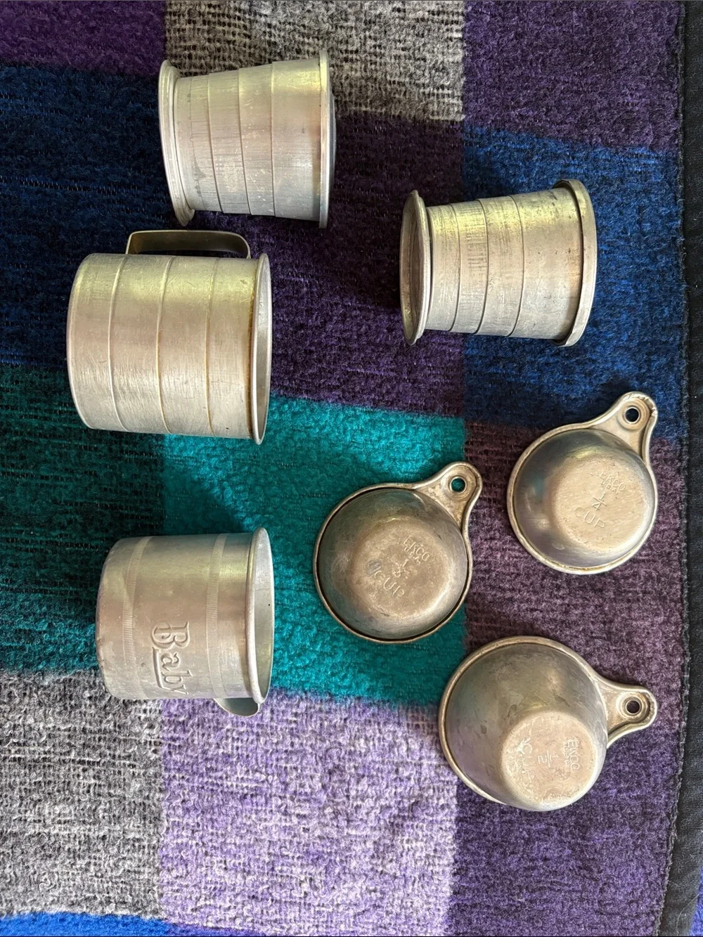 Vintage Aluminum Measuring Cups and Nesting Cups - Silver